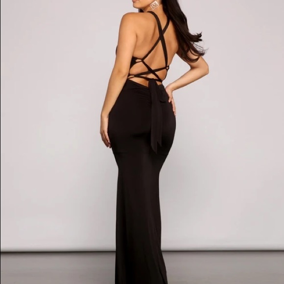 Windsor | Dresses | Kelsey Halter Laceup Mermaid Dress In Black Worn Once | Poshmark